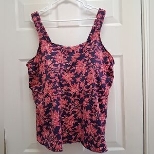 Lands End Swim Tankini Top Floral Purple Pink 3X 24W-26W DDD Beach Vacation